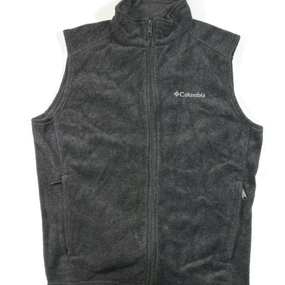 Columbia Mens Fleece Vest Full Zip Gray Medium Logo on Back